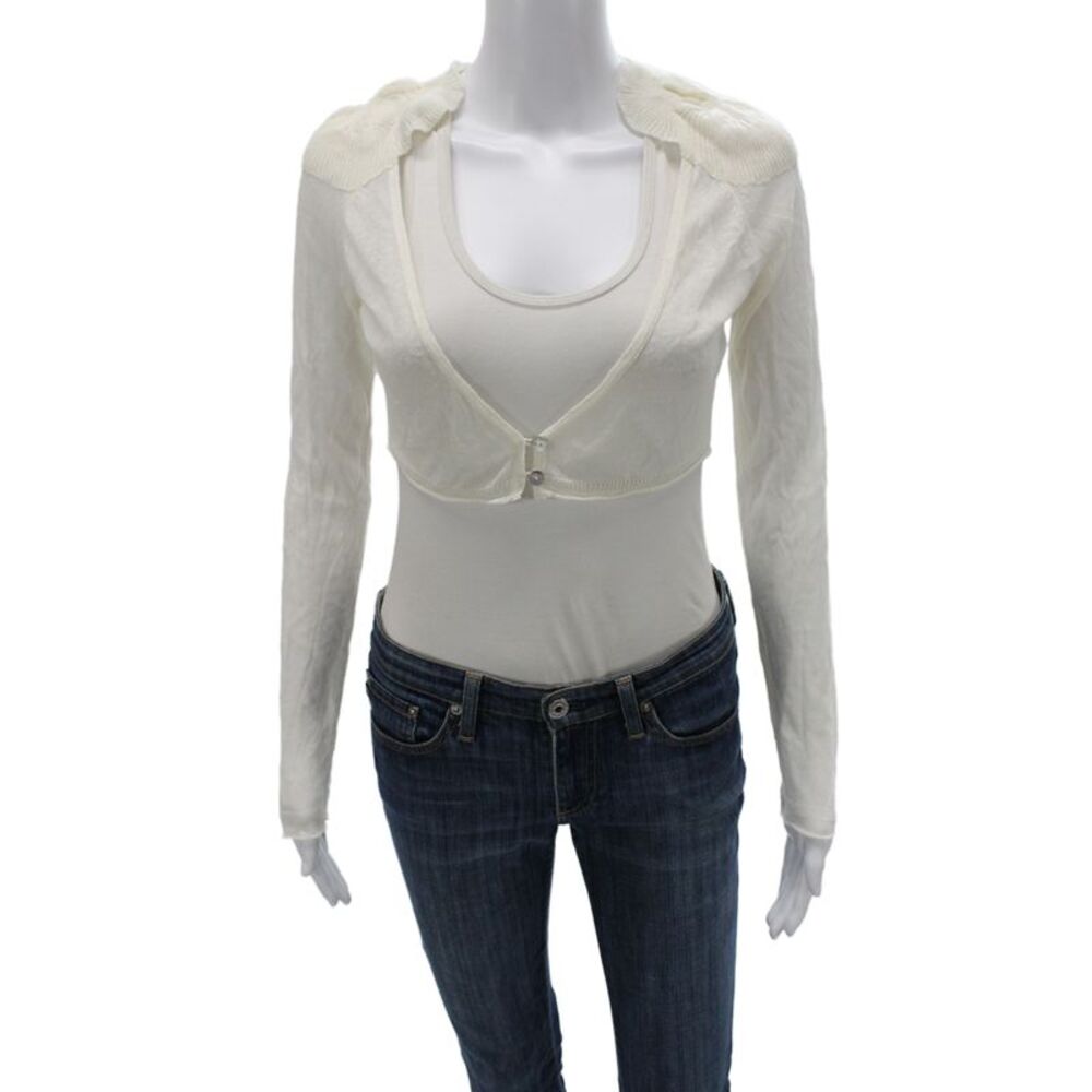 Sita Murt Women Cardigan White Button Viscose Linen Blend Long Sleeve Size 38